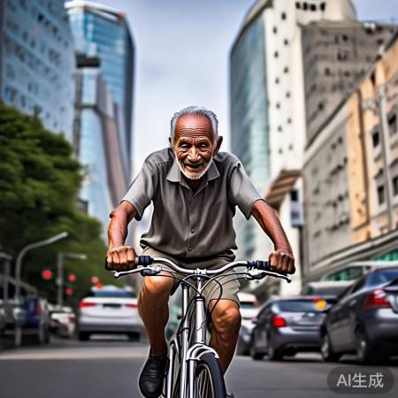 大爷骑行压线，路中风景独好