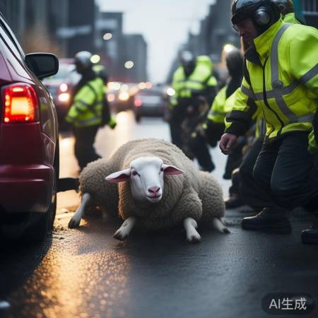羊羔车底困，警急援救中
