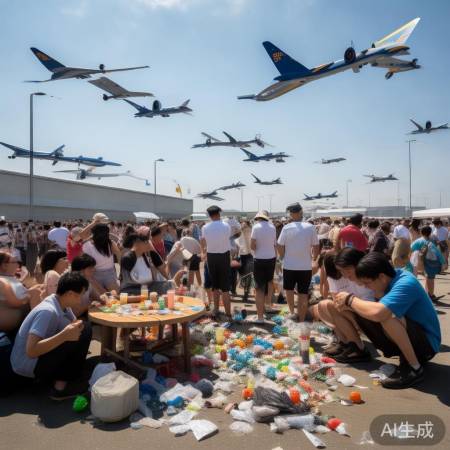 长春航展现乱扔垃圾现象，环保意识待提高