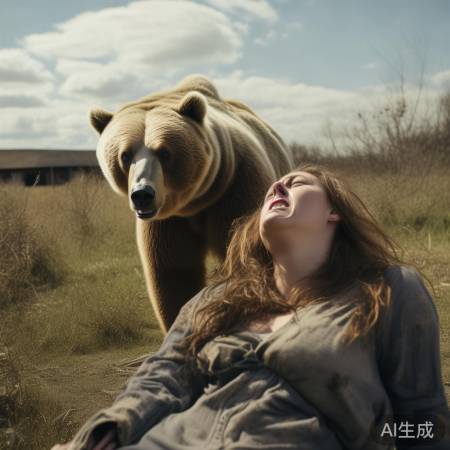 孕妇晕倒，熊离开，孕妇逃走报警