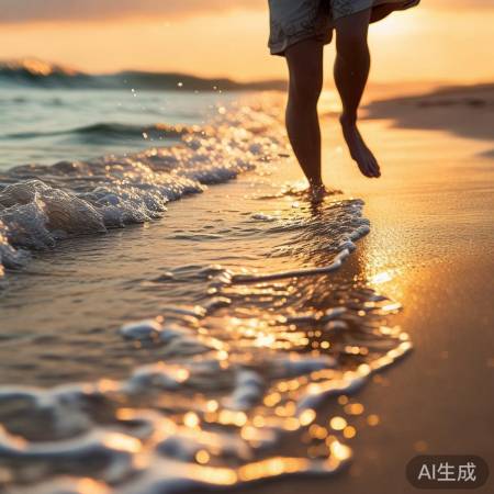 海边漫步，波光沙滩爽
