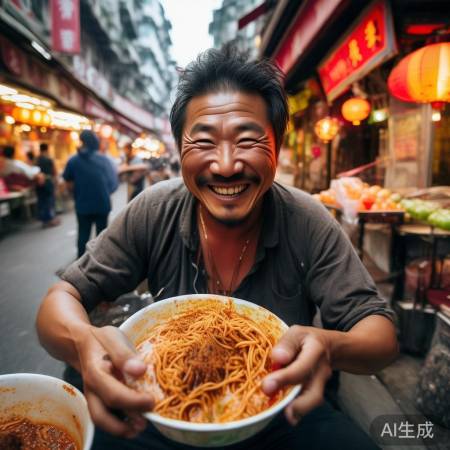 谢霆锋重庆街头品小面