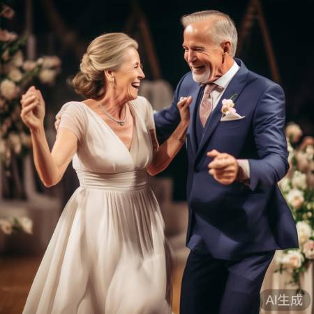 新人婚礼父母台前欢快共舞，现场温馨感人瞬间