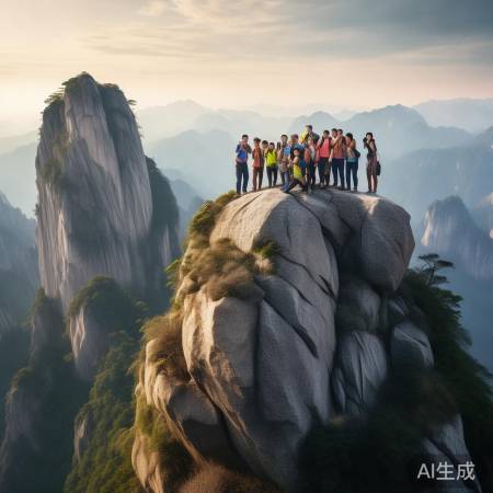 泰山仙人桥悬空巨石：游客挑战极限惊心动魄瞬间