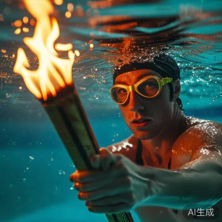 郭晶晶水中传圣火，坚韧毅力展风