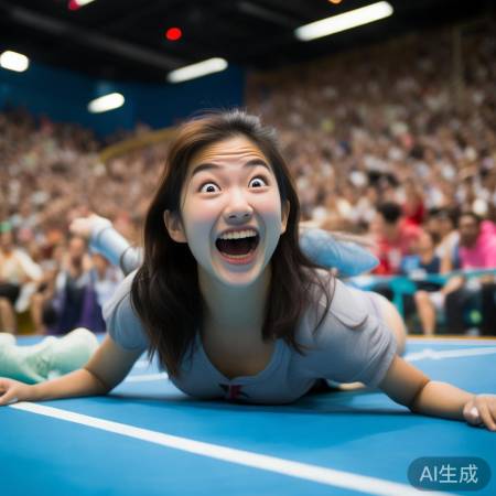 乒乓球新星陈幸同赛场狂欢