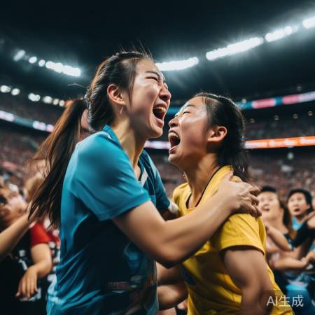 林雨薇为刘景扬夺冠欢呼，现场感动瞬间