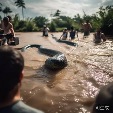 泰国洪水奇观：巨蛇畅游，自然奇景引人瞩目