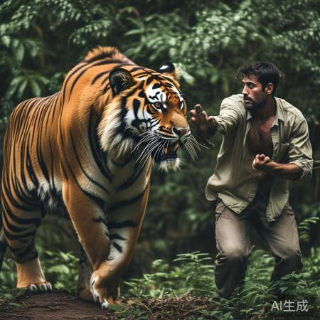 男子自卫对抗老虎