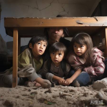 地震时，蹲下掩护抓牢