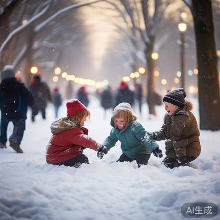 初雪温馨，笑脸盈街