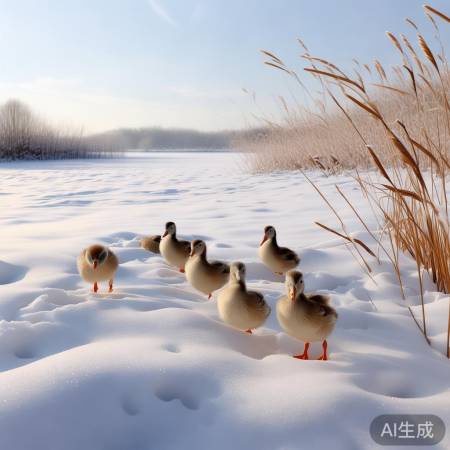 延庆野鸭湖雪景，野鸭芦苇白茫茫