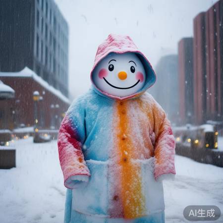 哈尔滨网红大雪人穿雨衣，冬日奇观引关注