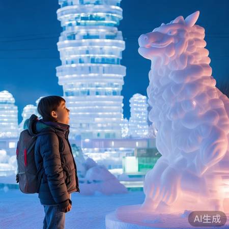 哈尔滨冰雪大世界，雪雕逼真美观