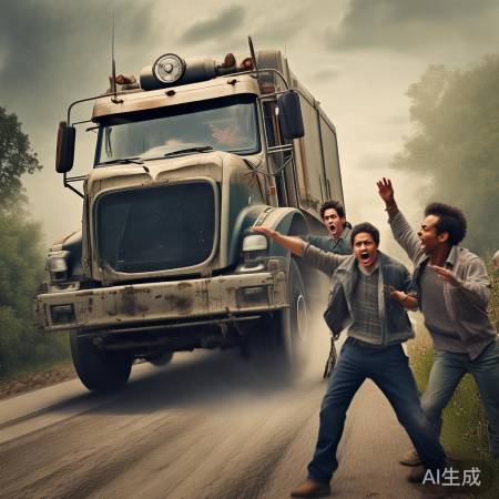 货车失控，路人勇敢救人