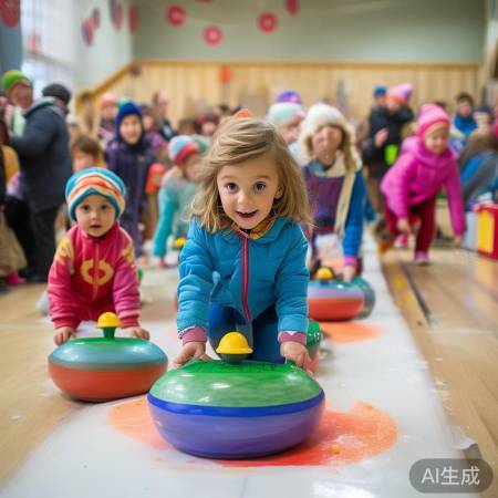 幼儿园创意冰壶赛欢乐多，萌娃竞技展风采