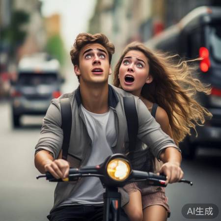 电动车带女友翘头耍帅，男子不幸撞车！