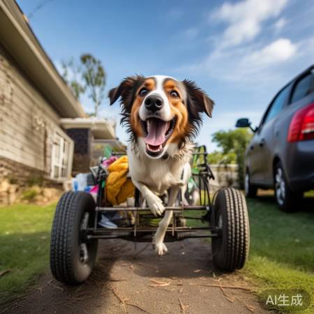 狗狗拉三轮车冲汽车，自封车神