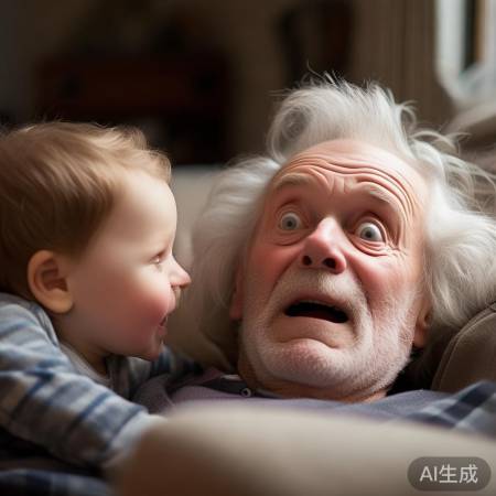 孙子拍醒熟睡爷爷