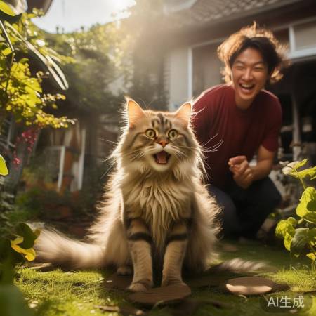 猫咪晒太阳，主人逗乐时光