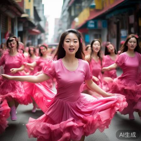 香港街头粉袍女孩英歌舞惊艳亮相，C位炸场引热议
