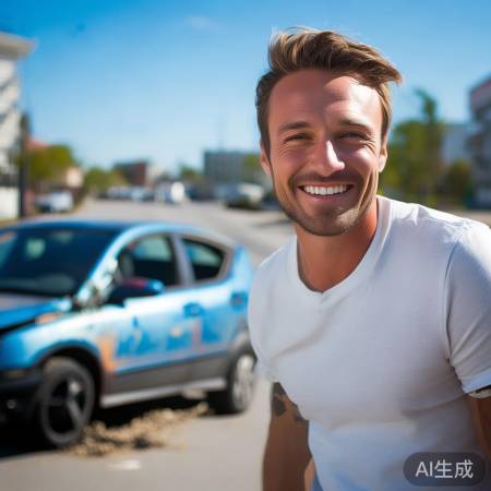 车主乐观面对车祸