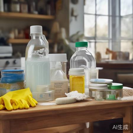 家居清洁准备，戴手套除霉。