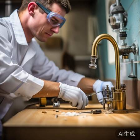 拆卸水龙头，螺丝刀小心拆