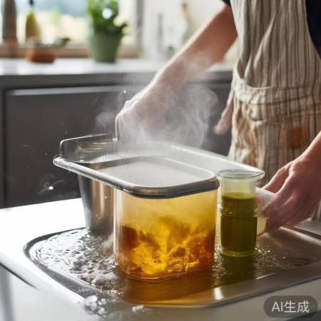 热水泡油渍，百洁布一擦净