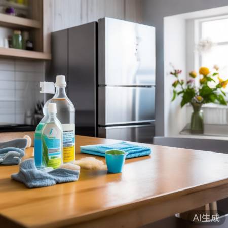 “酒精清洁冰箱，焕然一新”